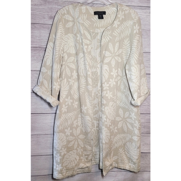 Tahari Womens Cardigan Sweater Size M Linen Blend Beige Cream Open Front Floral - Picture 3 of 12